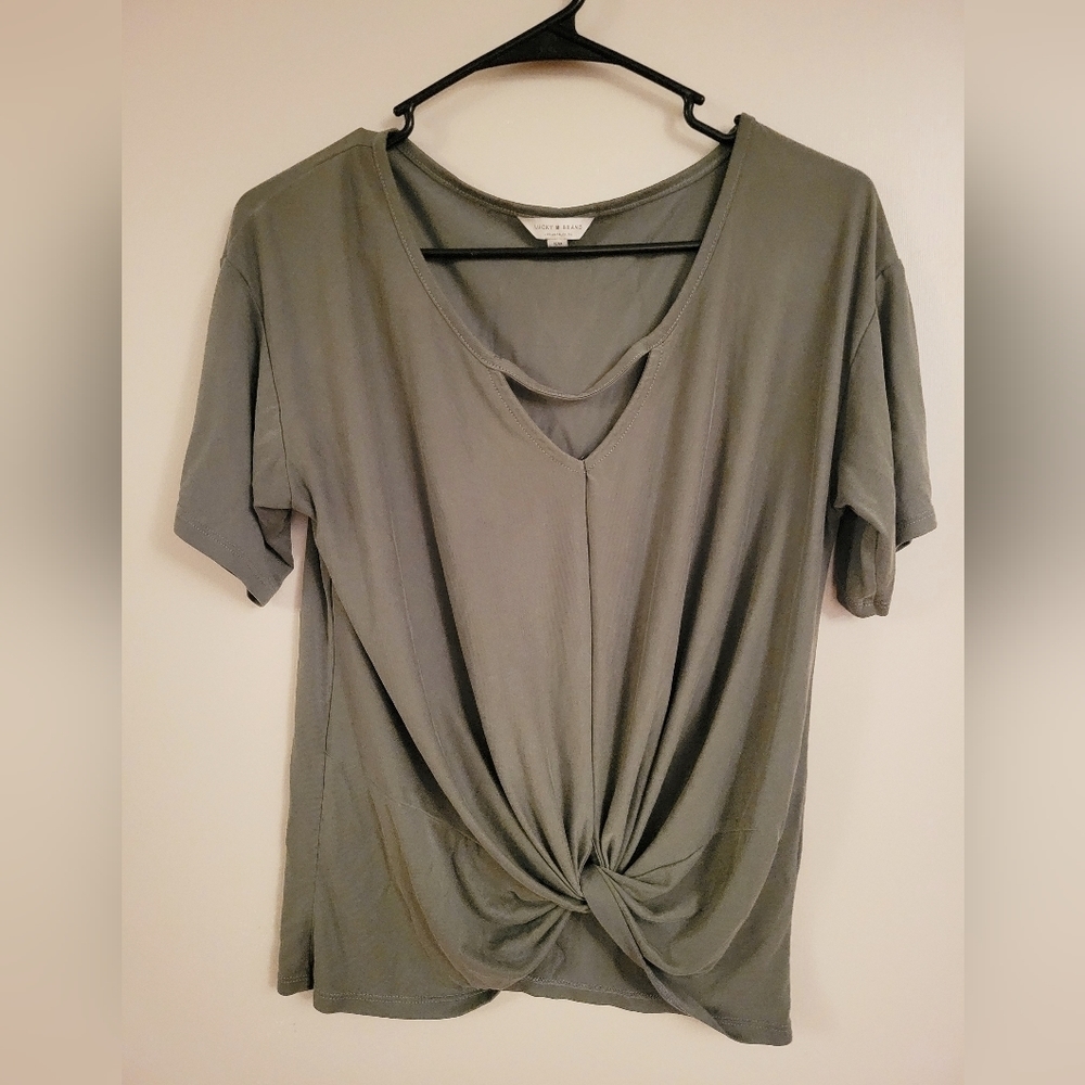 Lucky Brand Womens Green Twist Choker Short Sleeve Tee Size Small